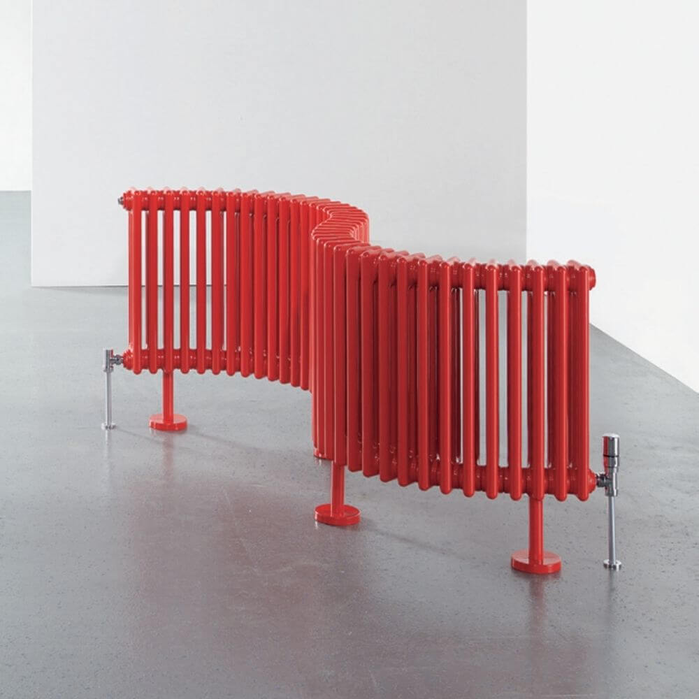 Modern Red colour Column Radiator in a curved bespoke design