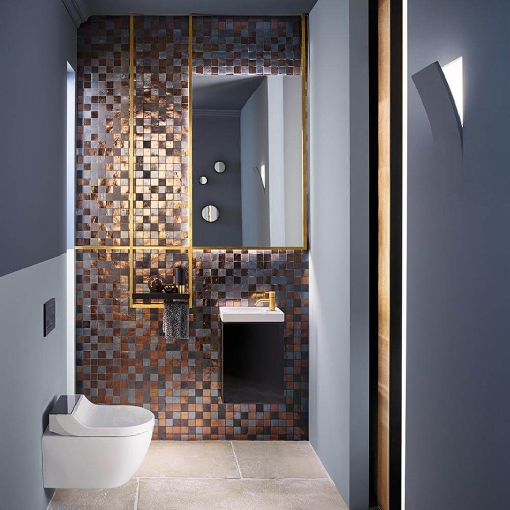 compact bathroom design showing sanitary ware & tiles
