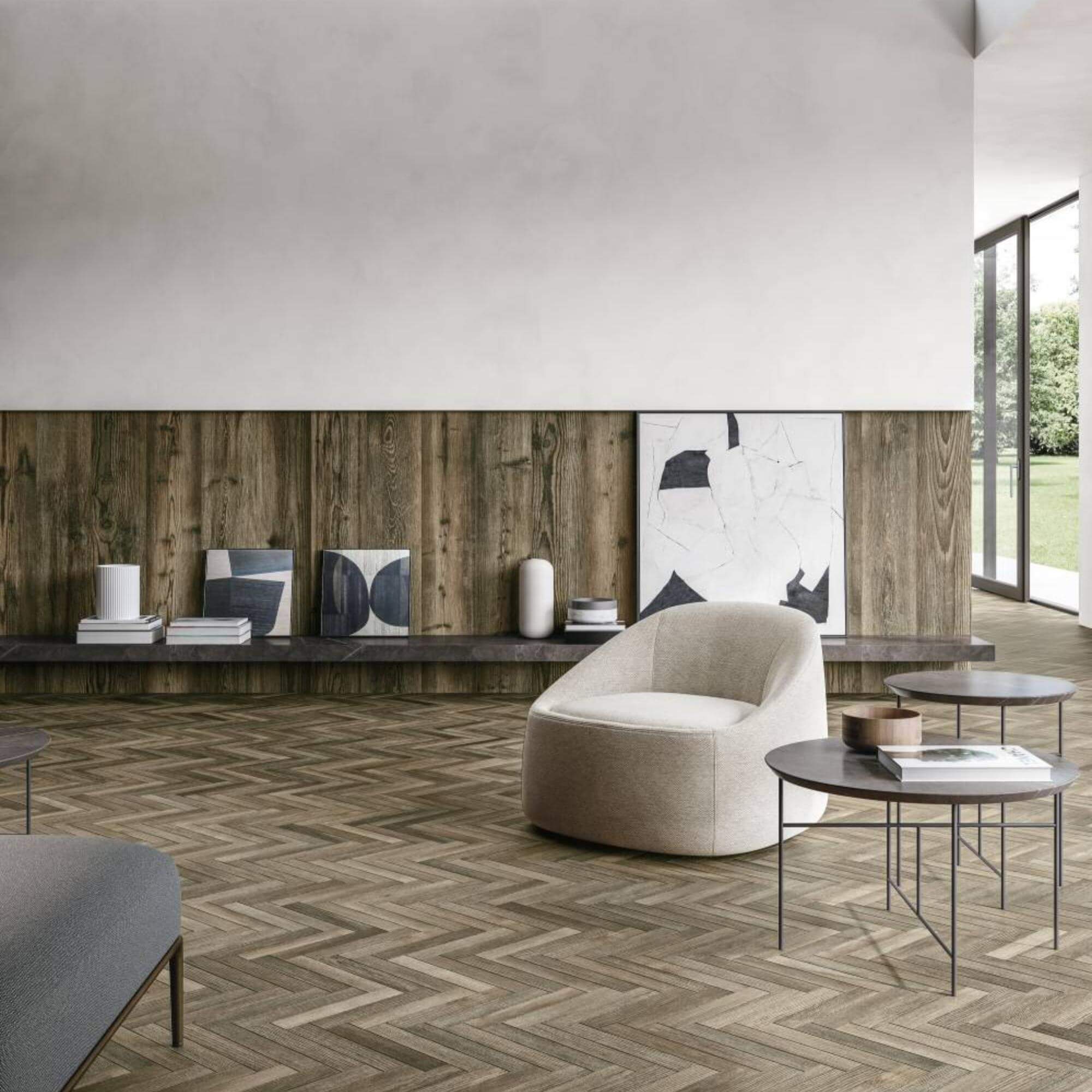 Cortina tobacco tiles in living room setting