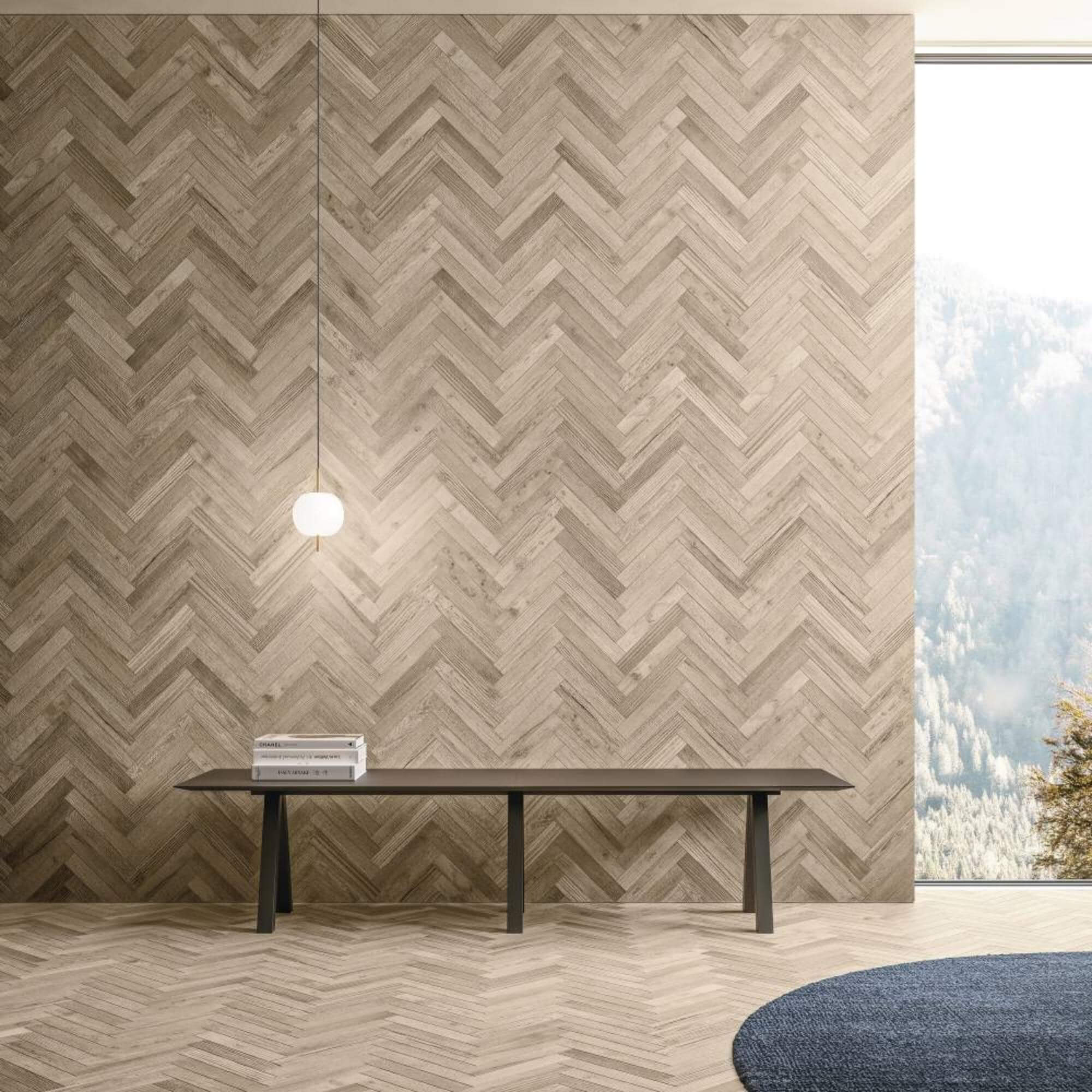 Cortina heringbone tile in a room setting