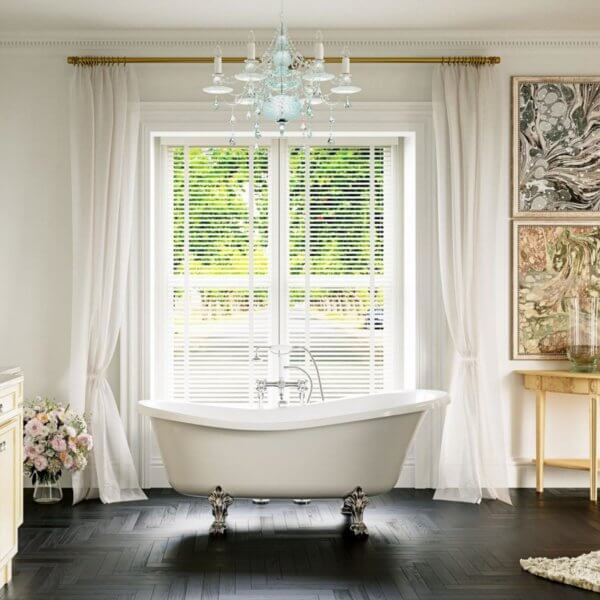 Windsor Bathtub in bathroom setting with tiles & vanity