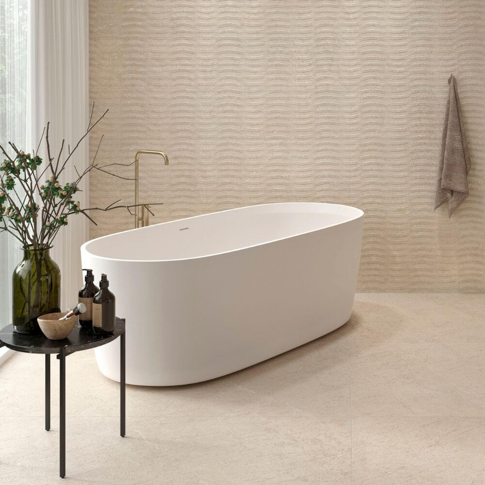 Alpine White & Beige tiles in bathroom