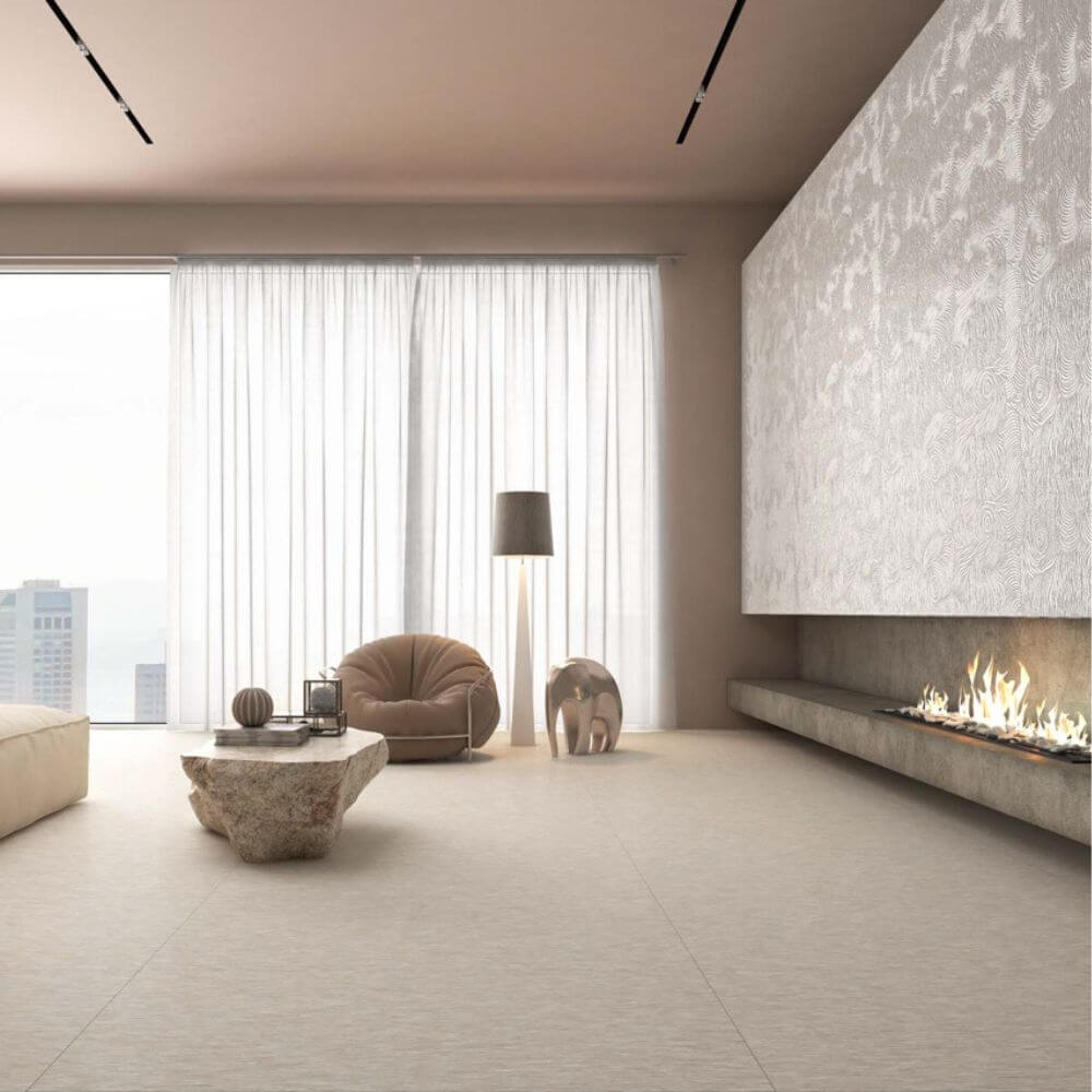 Beige natural tiles in living area