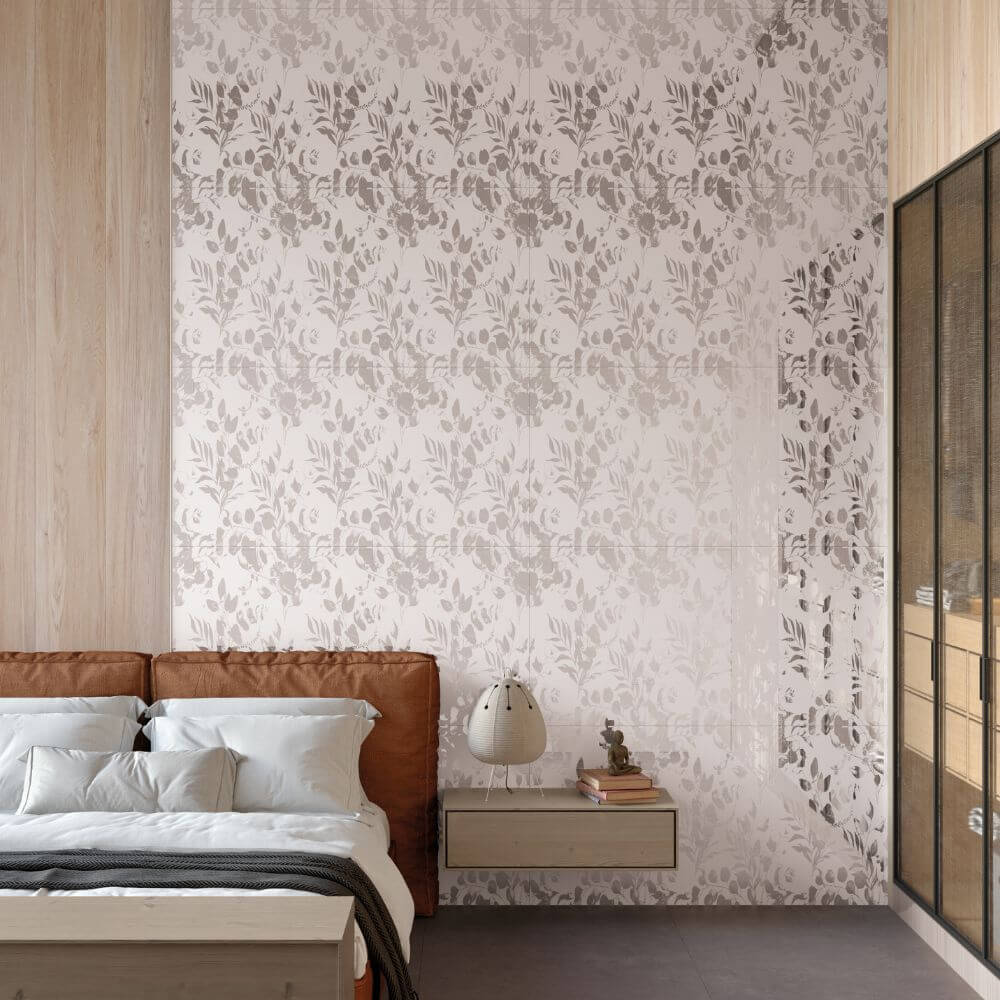 Silver Matt floral print tiles in Bedroom
