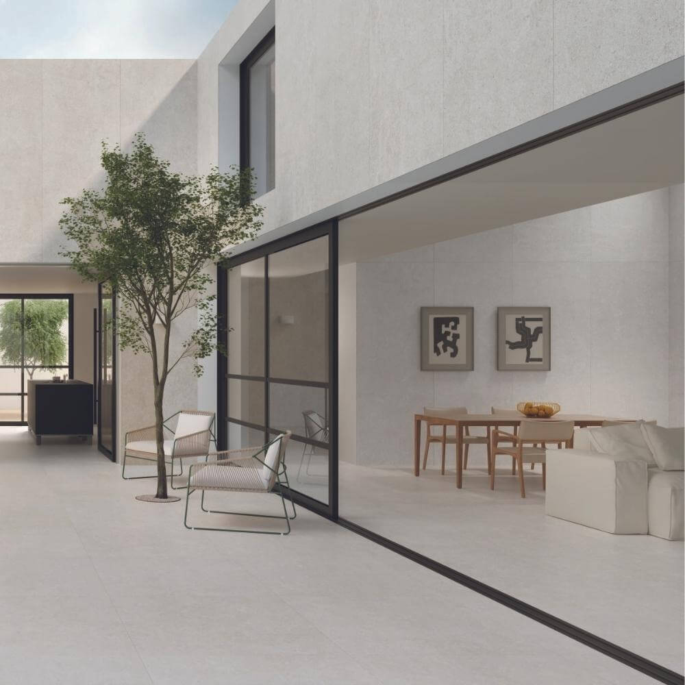 Ghent white tiles in outdoor area