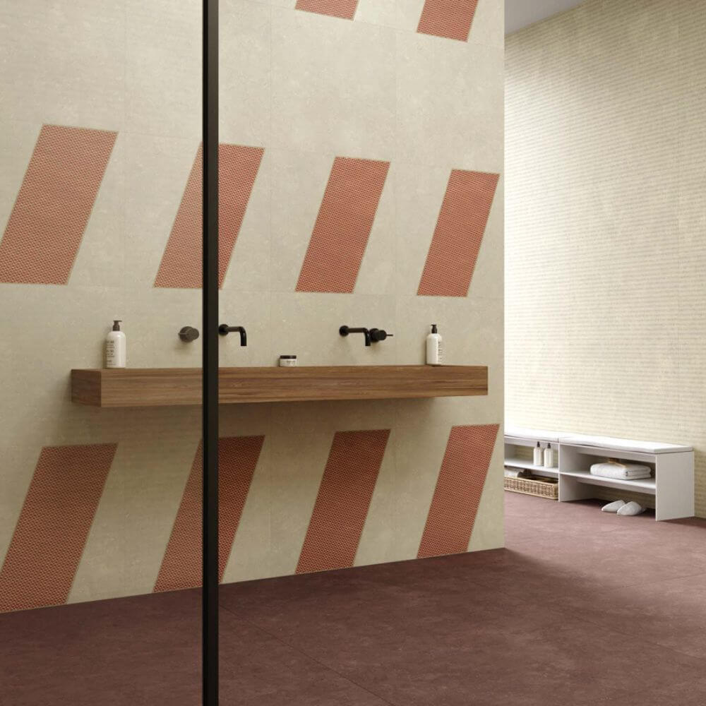 Red Decor tiles in bathroom
