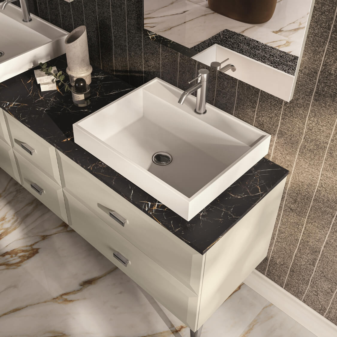 Mako Cream Vanity Unit with Black Marble top