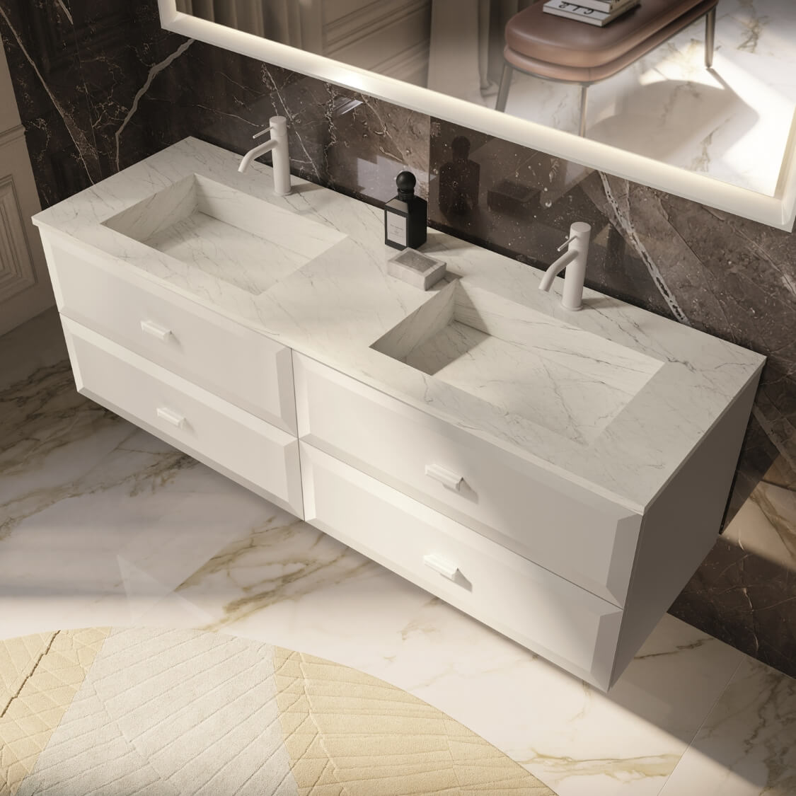 Mako White Vanity Unit with Integrated Marble Basin