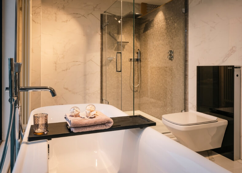 Bath & shower display in Versatile Bathroom & tile showroom navan