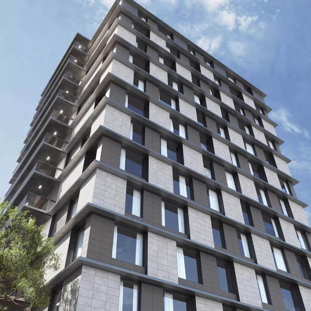 Ventilated Facades in a building in grey and dark grey colour