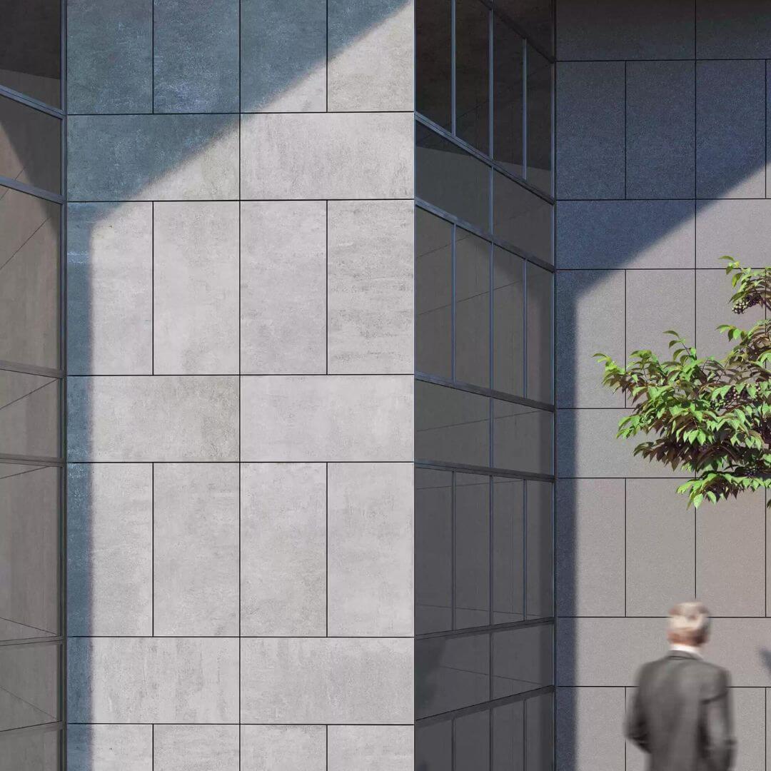 Ventilated Facades in a building in grey colour