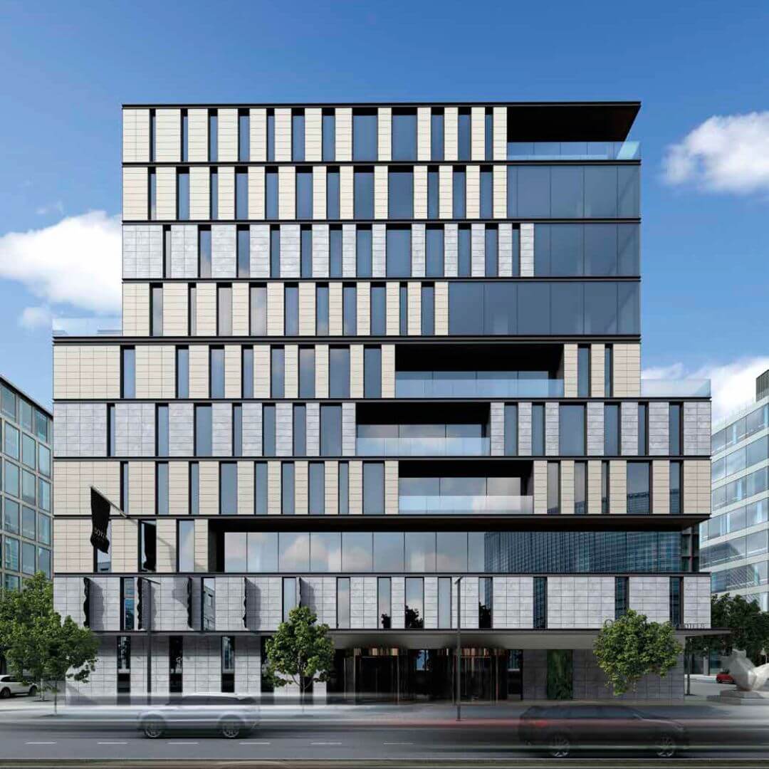 Ventilated Facades in a building in white & glass