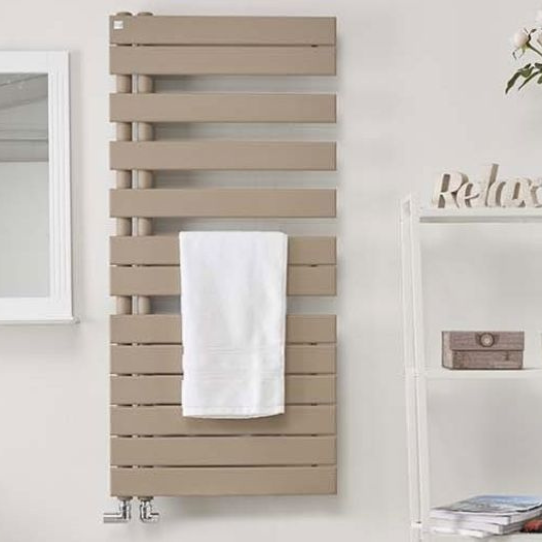 Beige Runtal Spa Asym Electric radiator in bathroom