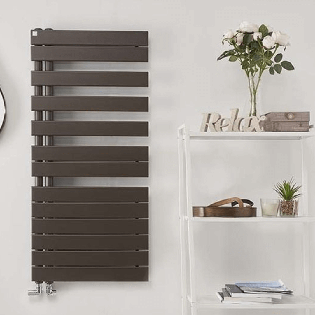 black Runtal Spa Asym Electric radiator in bathroom